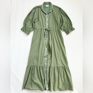 Holly Shae Dress Catherine Midi Tiered Shirtdress Moss Green Size M/L